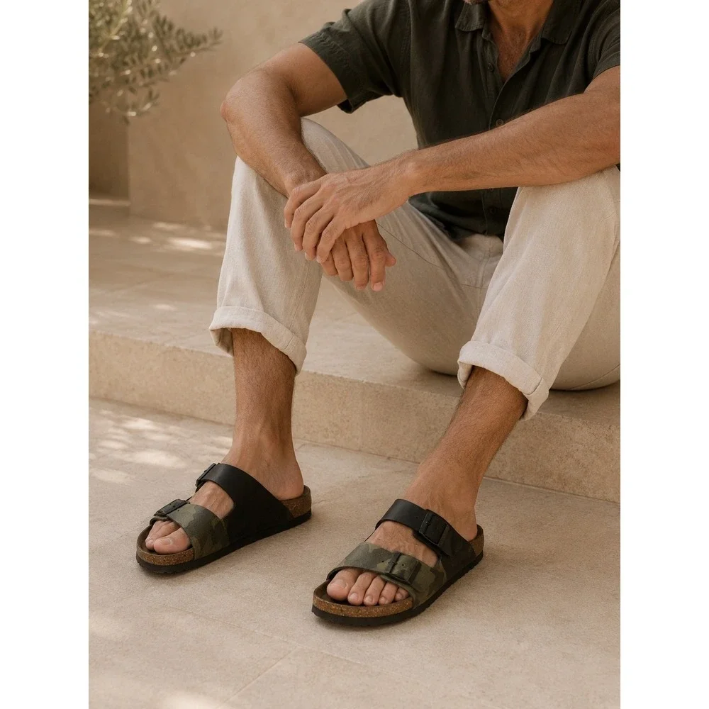 Birkenstock Arizona Camo Black Two Strap Sandals Mens‎ Camouflage Slides Cork 10
